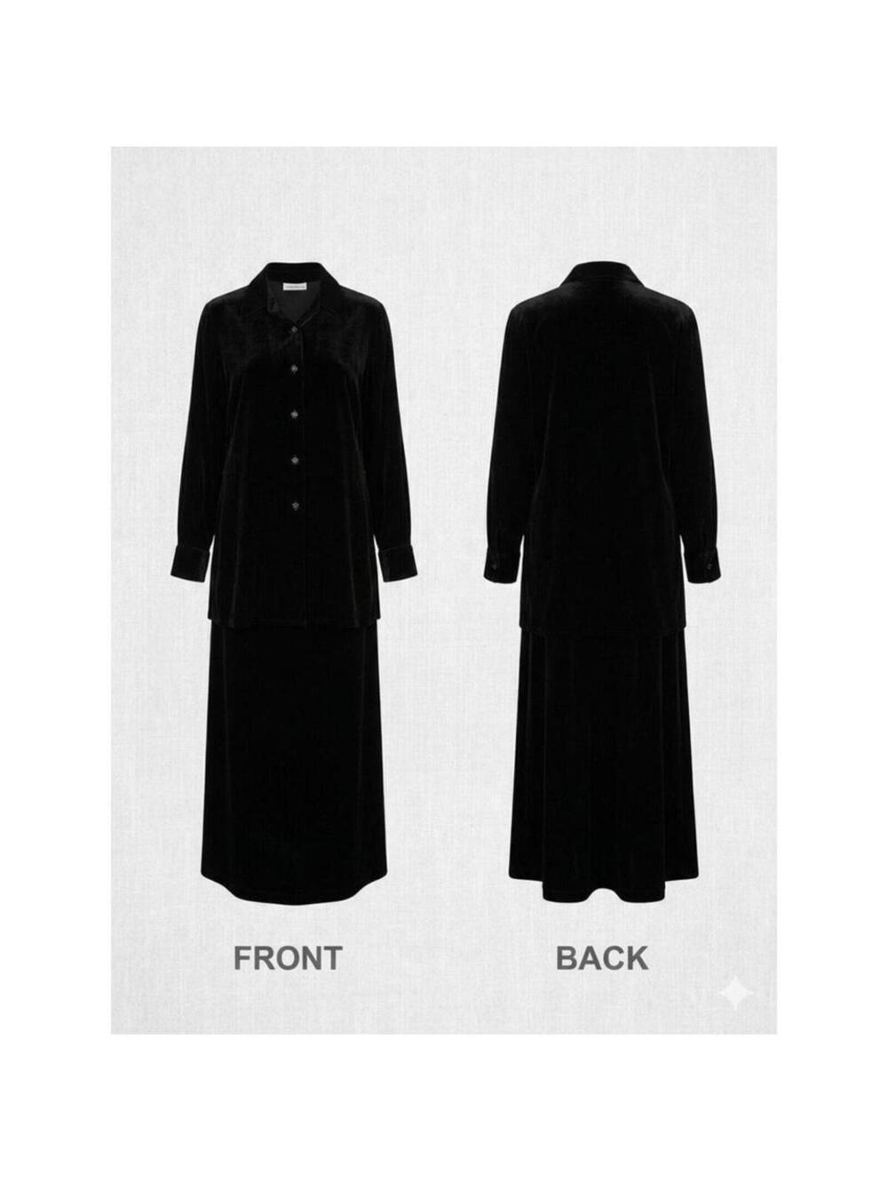 emper Valerie Stevens 90s Black Velvet Long Stretchy 2 Piece Outfit L/6 25-12